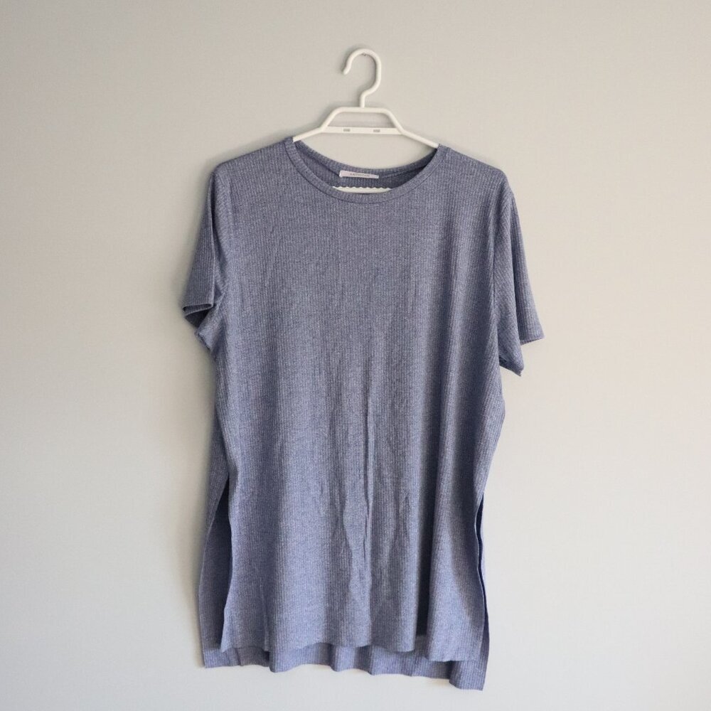 Antistar Women's Sz XL Blue Ribbed Stretch Lightweight Short Sleeve T-Shirt Top